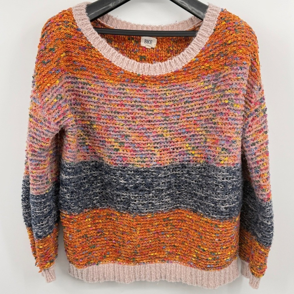 BKE Confetti Knit Striped Crewneck Sweater Womens XS Multicolor Colorful Boho